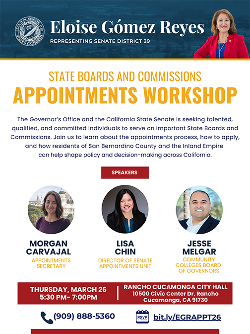 Flyer for the State Boards and Commissions Appointments Workshop