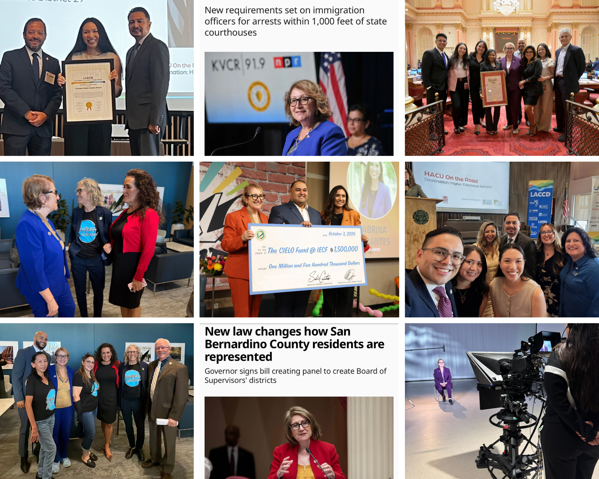  A grid of 9 photos featuring snapshots of Senator Reyes, staff, and legislative partners.