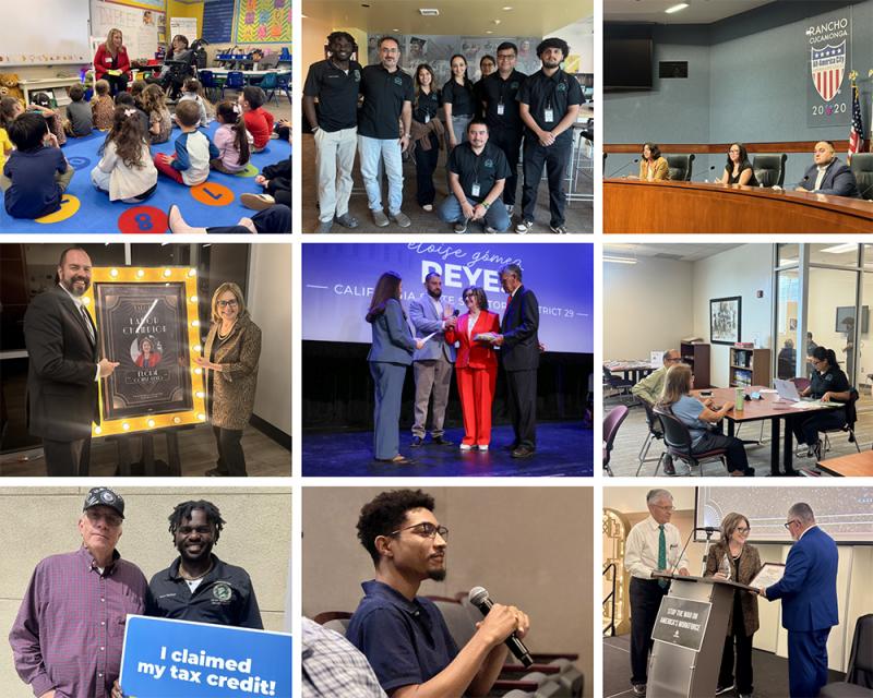 a 9-photo collage features pictures of the Senator at her swearing-in event, and staff supporting constituents at community events.