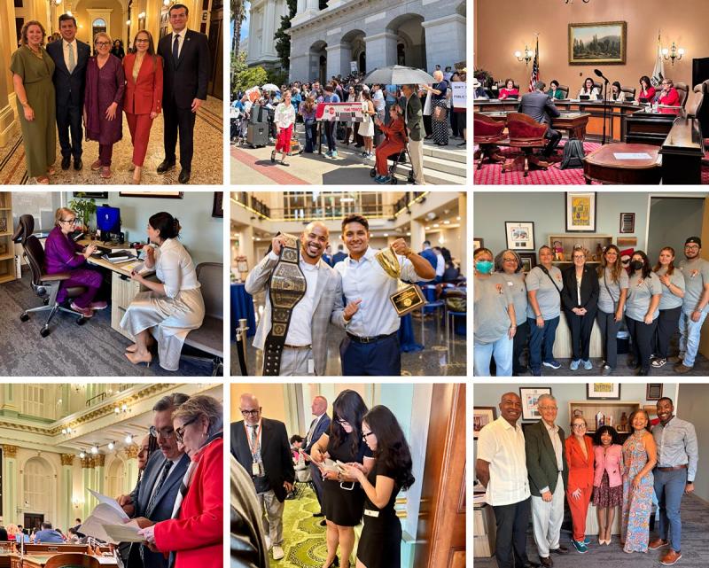 Various pictures from the State Capitol are arranged in a collage showing Senator Reyes and her staff with constituents at meetings, hearings, and on the Senate Floor.