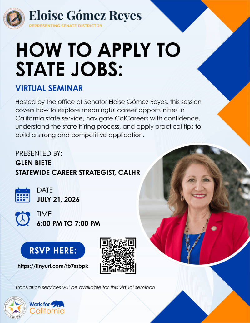How to Apply to State Jobs webinar flyer. 