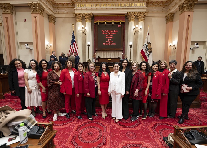 Current and former Latina members of the Senate stand with PT Limon
