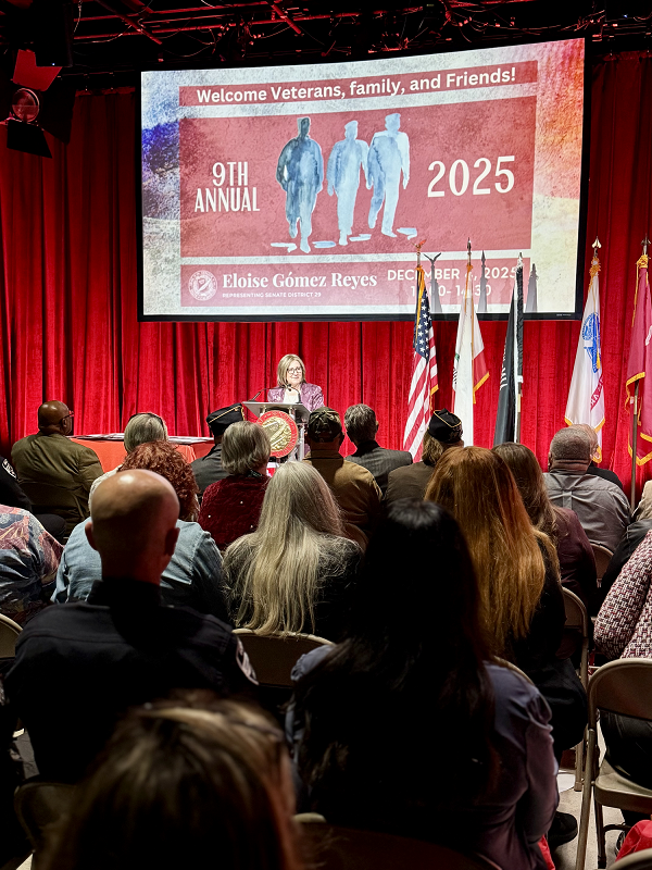 Senator Reyes welcoming guests and honorees to the Veteran of the Year Ceremony