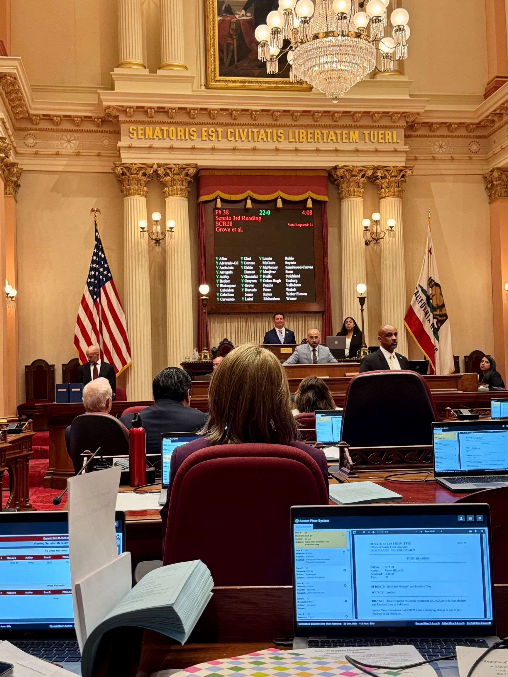 Senator Reyes issues a vote on the Senate Floor