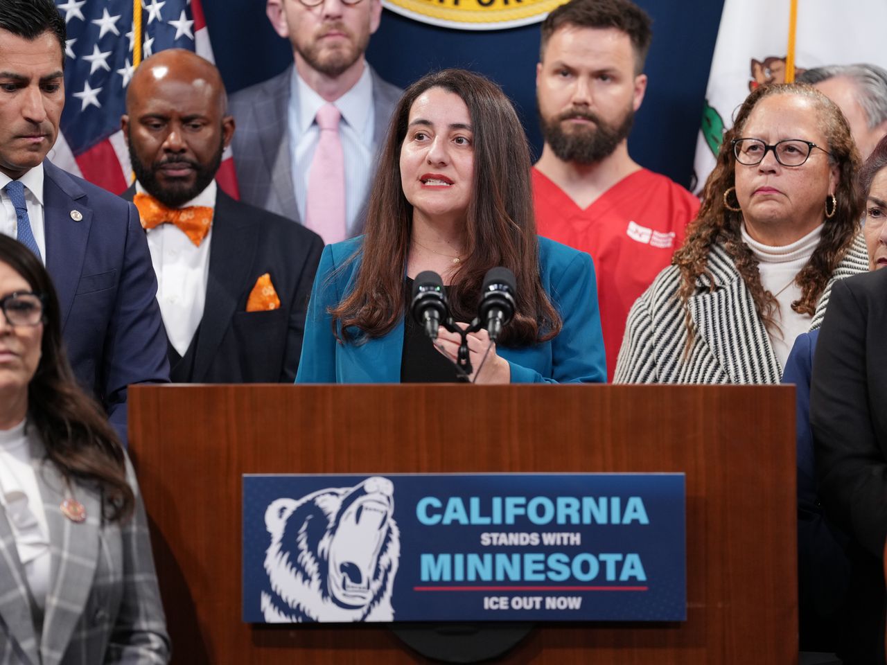 Senate President Limon speaks at a podium